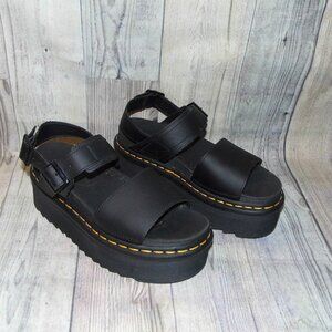 DR. MARTENS Voss Quad Black Leather Platform Sandals Womens Size 7
